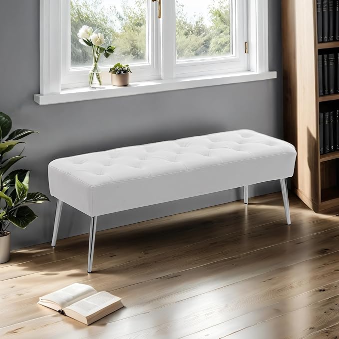 DUHOME Button-Tufted Ottoman Bench, Upholstered Footrest Stool Rectangular - Image 7