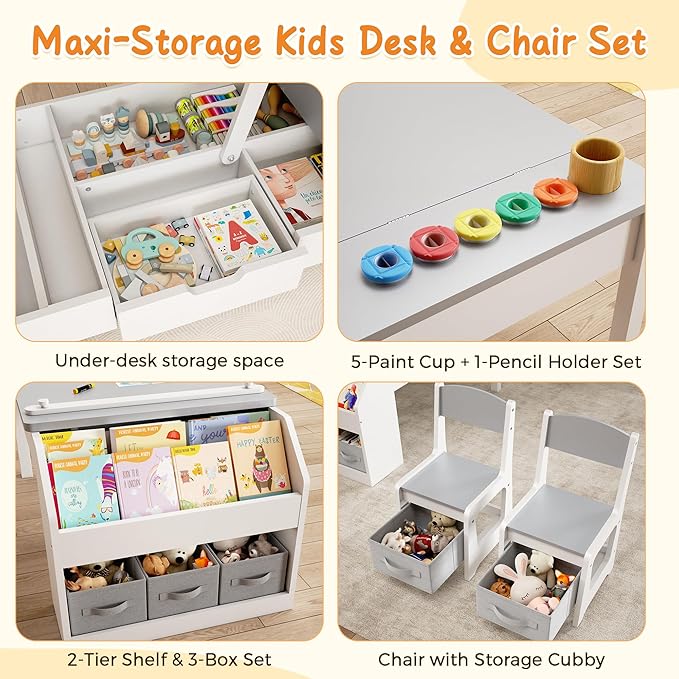 5-in-1 Kids Art Table and Chairs, Toddler Table and Chair Set, Craft Play Desk - Image 6