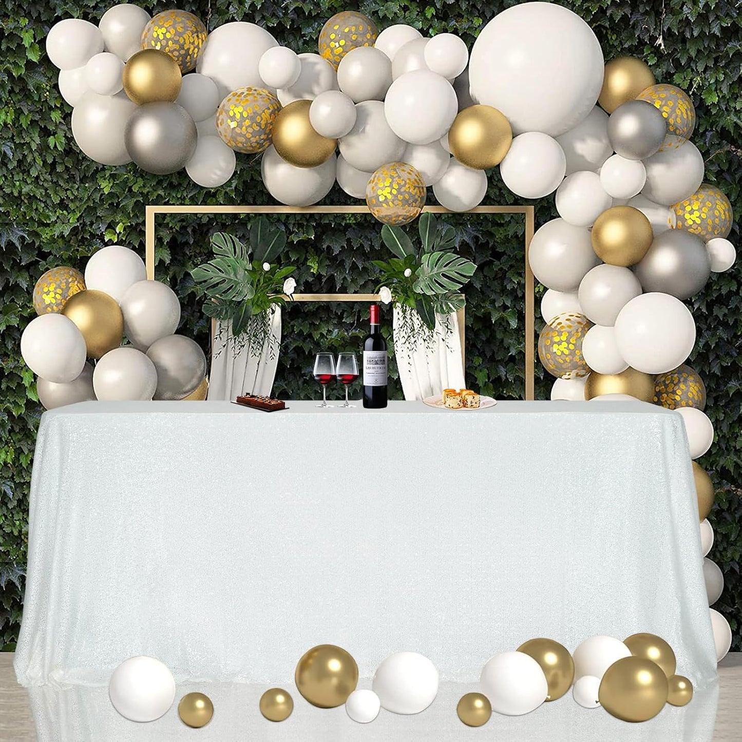 SquarePie Sequin Tablecloth 50 x 72 Inch White Sparkly Table Linen for Wedding Party