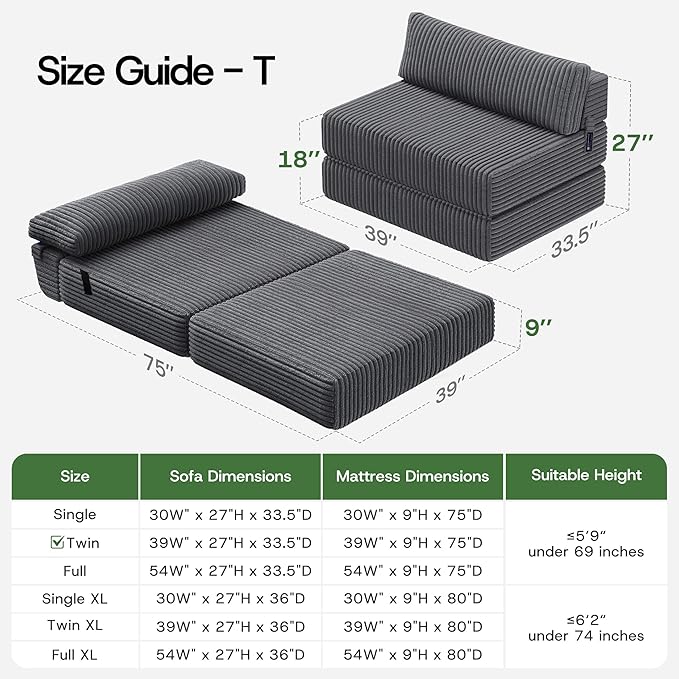 Convertible 4-in-1 Folding Sofa Bed Boneless Sleeper Chair Couch Foldable - Image 2