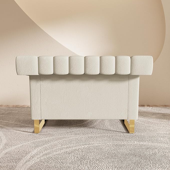 Mid-Century Modern Beige Velvet Single Sofa - Image 4