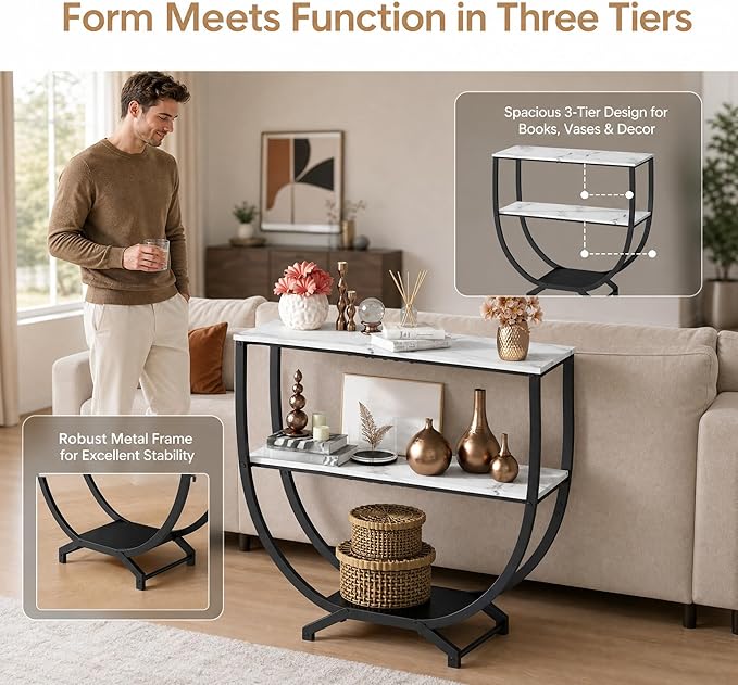 GILLAS 3 Tier Console Tables, Sofa Table Behind Couch Table, Industrial - Image 4