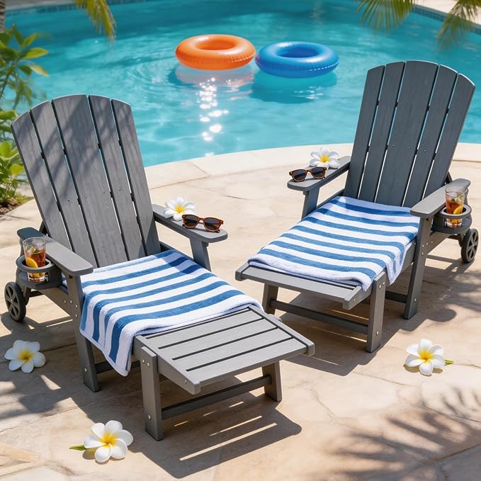Outdoor Lounge Chair Set of 2, HDPE 4-Position Adjustable Chaise Lounge Outdoor - Image 2