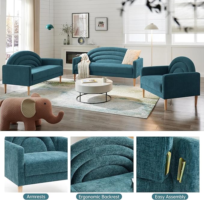63" Small Loveseat Sofa for Small Spaces, Mid Century Modern Sofa, Linen - Image 8