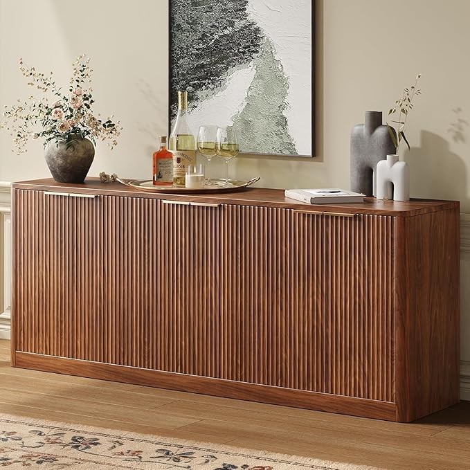 Evermagin 67" Fluted Walnut Buffet Cabinet Sideboard by Evermagin