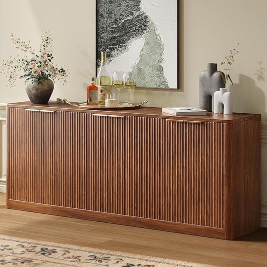 Evermagin 67" Fluted Walnut Buffet Cabinet Sideboard by Evermagin