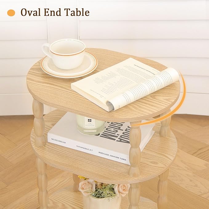 MaxSmeo End Table with Charging Station, Small Oval Side Table - Image 7