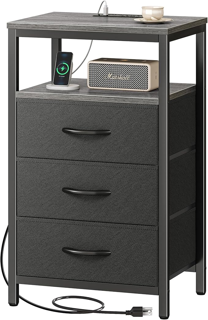 Huuger Nightstand with Charging Station, 27.6 Inch End Table Bedside Table with - Image 9