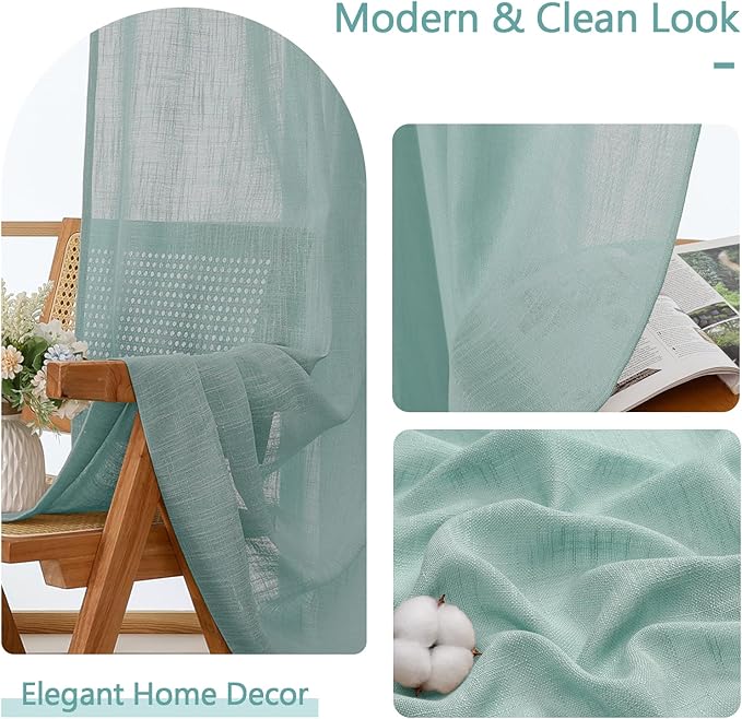 Chyhomenyc Extra Long Aqua Green Semi Sheer Curtains 120 Inches Long 2 Panels - Image 7