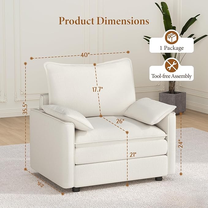 Vesgantti 40" Single Seat Sofa, Comfy Cloud Couch Deep Seat Upholstered Couch - Image 2