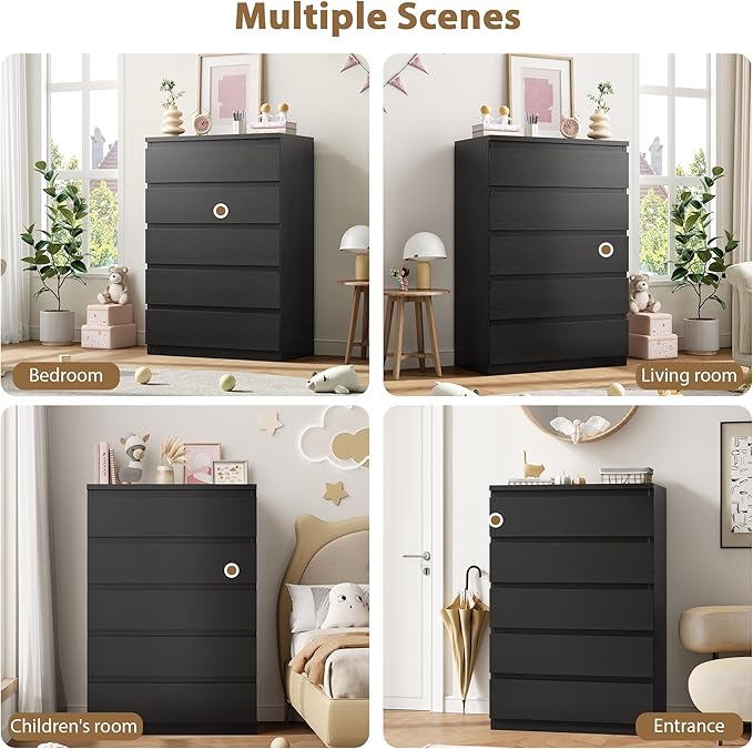 Jocoevol Black 5 Drawer Dresser - Image 9