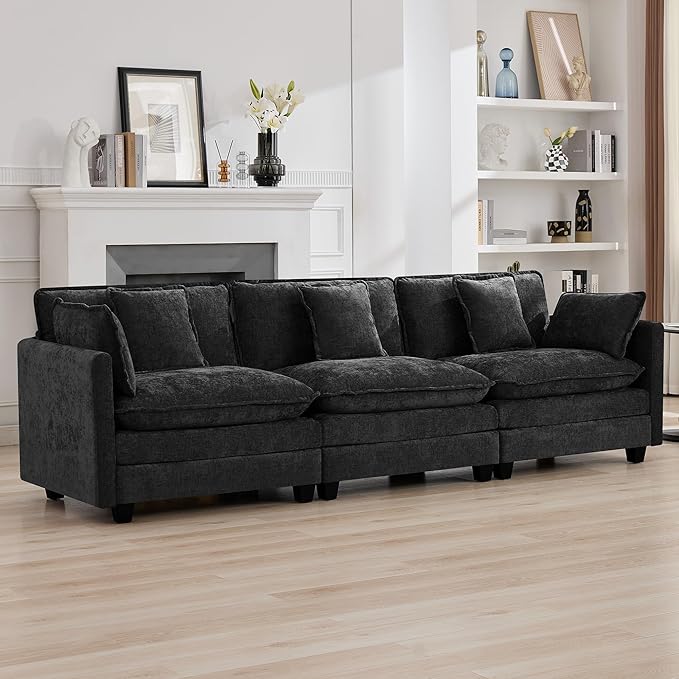 111'' Sectional Cloud Deep Seat Couch, Modern Comfy Chenille Modular Sectional - Image 7