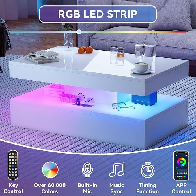 2-Piece Modern Living Room Table Set, Includes High Gloss 70" Fireplace TV - Image 6