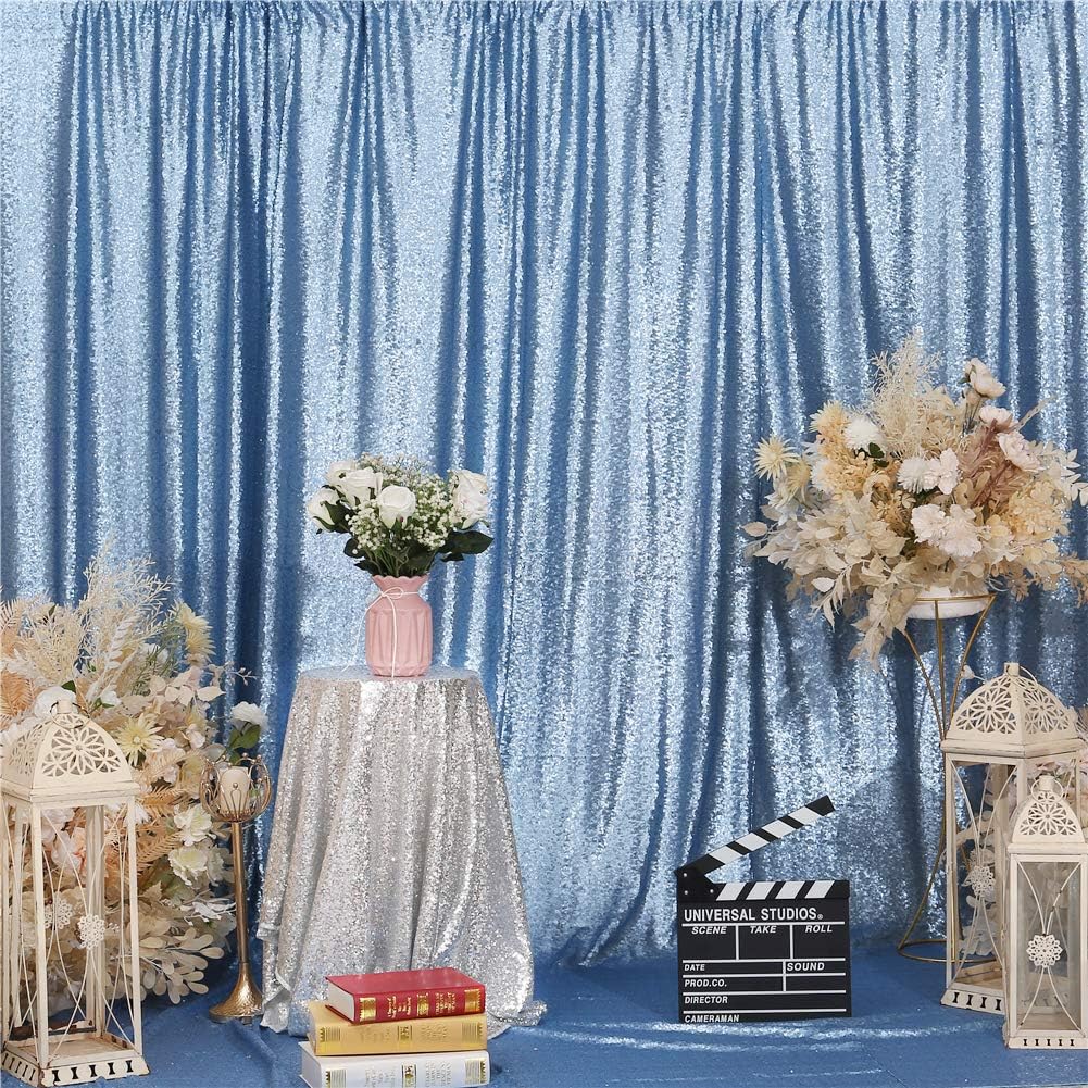 Eternal Beauty Baby Blue Sequin Backdrop, 6x6 Ft Glitter Background Curtains for Shimmer Photography Party Wedding Birthday Back Drop Decor