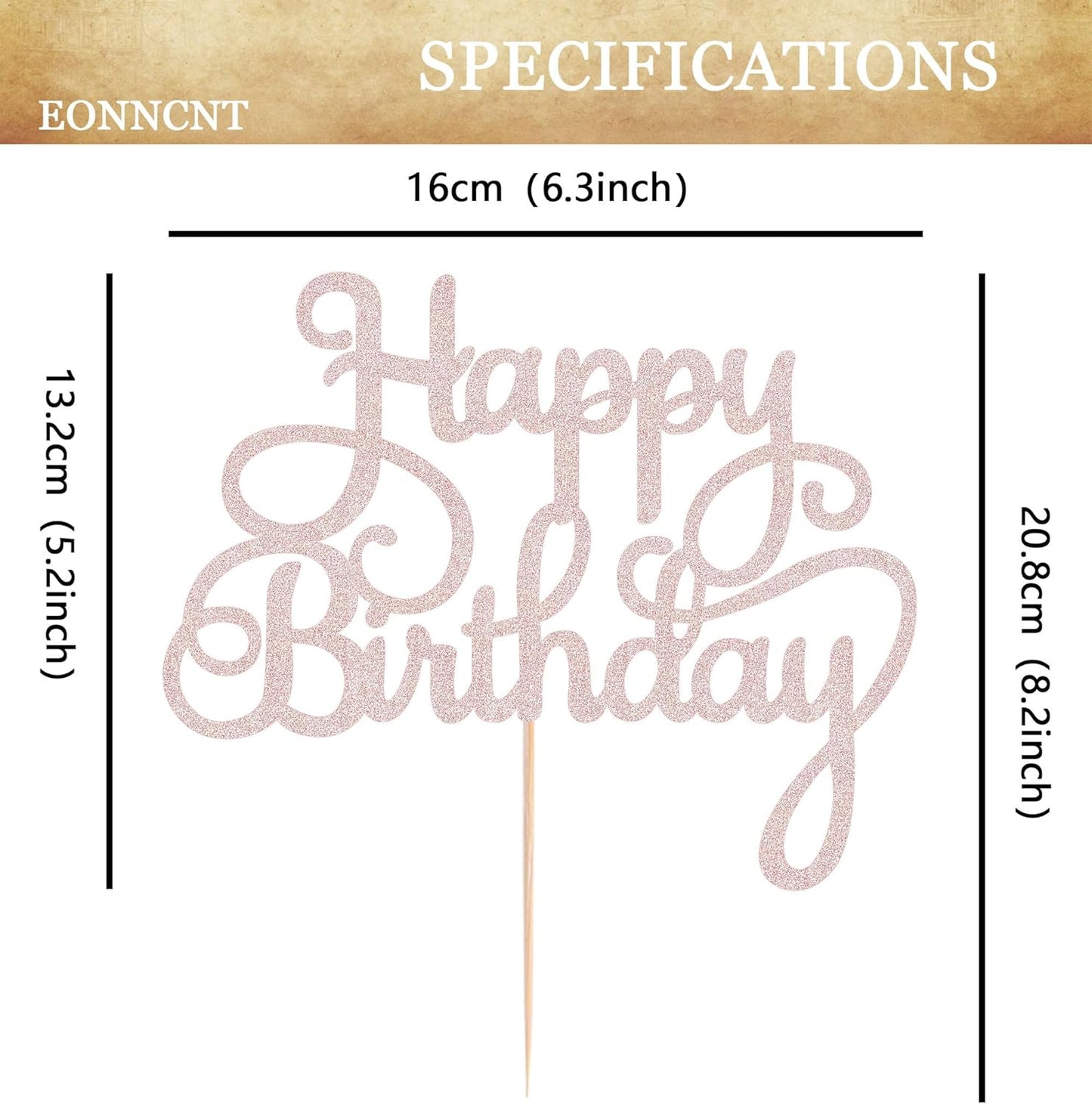 Happy Birthday Cake Topper - Rose Gold Glitter Birthday Party Cake Decoration Supplies - Happy Birthday Cake Decor, for Anniversary/Birthday Party Supplies Photo Booth Props