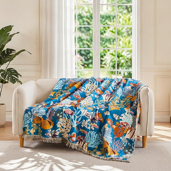 LUTBM Throw Blanket for Bed 100% Cotton Blankets for Bedroom Living Room Summer - Image 2