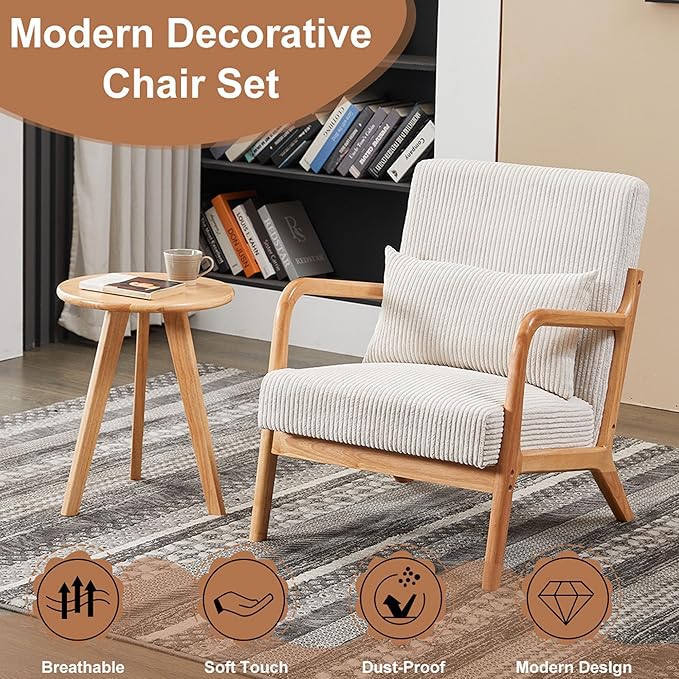 Beige Midcentury Modern Accent Chair - Image 3