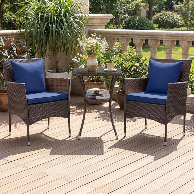 Tangkula 3 Pieces Patio Wicker Bistro Set, 2 Rattan Chairs w/ 2-Tier Tempered - Image 2