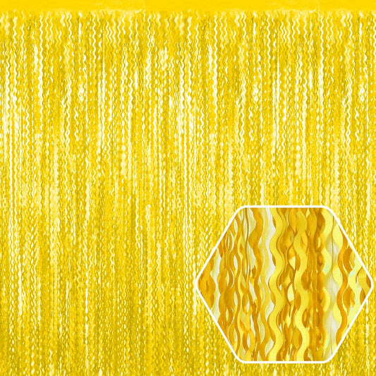 4 Pack MacaronYellow Wave Foil Fringe Curtain Backdrop, 3.28Ft x 8.2Ft Metallic Tinsel Foil Fringe Streamer Curtains for Photo Booth, Mother's Day, Easter, Birthday, Wedding Party Decoration