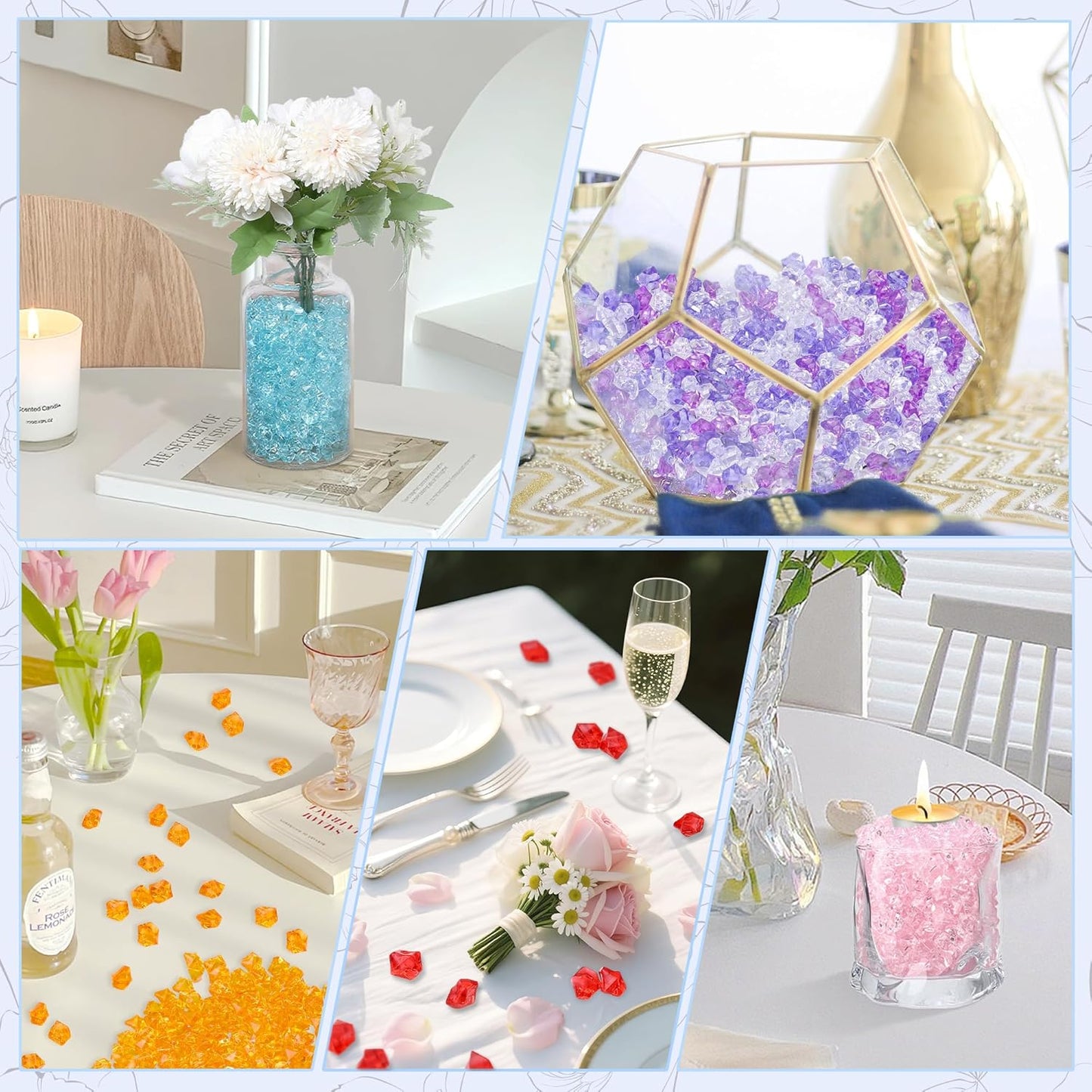 LAIDANLA 500PCS Teal Acrylic Gems Vase Fillers Plastic Diamonds Teal Fake Ice Cubes Fake Crushed Rocks for Centerpiece DIY Party Table Scatter Prop Wedding Decoration Accessories