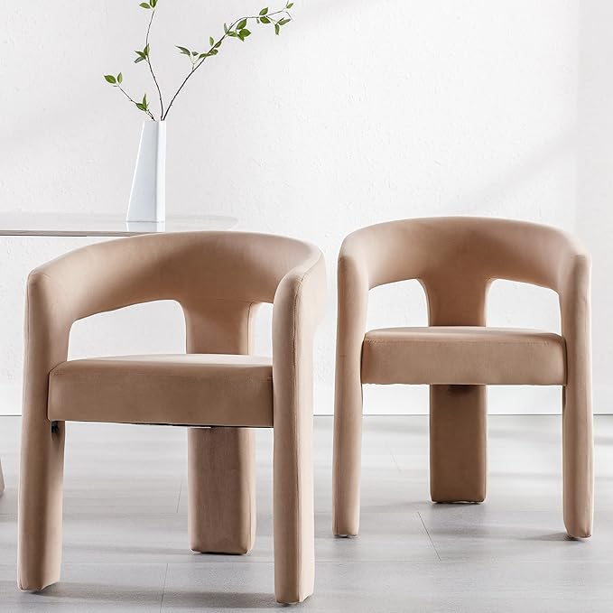 RIVOVA Modern Barrel Dining Chair, Velvet Upholstered Accent Side Chair - Image 3