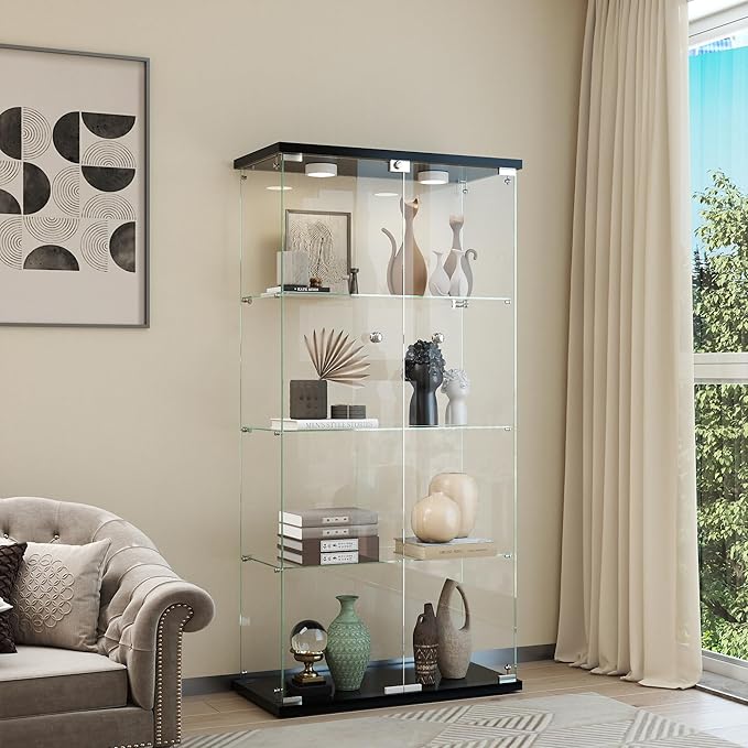 Display Cabinet with Light, Glass Door and Lock, 4-Shelf Fast Installation in - Image 8