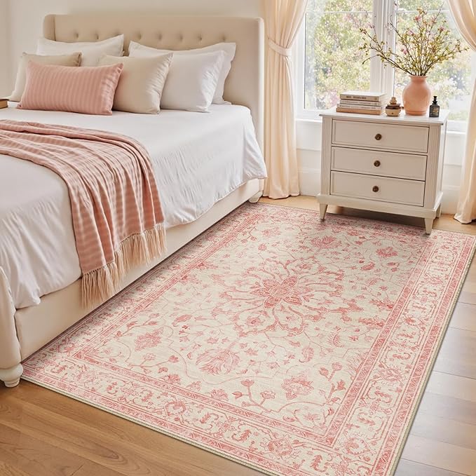 RELEANY Area Rugs 4'x6' Washable Non-Slip, Floral Vintage Distress Print - Image 2