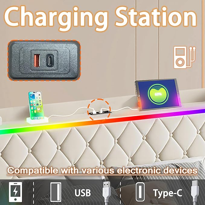 Modern Multi-Color LED Light Full Bed Frame - Image 7