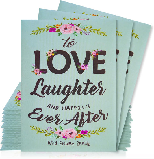 Pre-Filled Wildflower Seed Packet for Wedding Favor Baby Showers Bridal Shower - ''Love Laughter and Happily Ever After'' Party Favors for Guests - Plant Year-Round Seed Mix - Pack of 20
