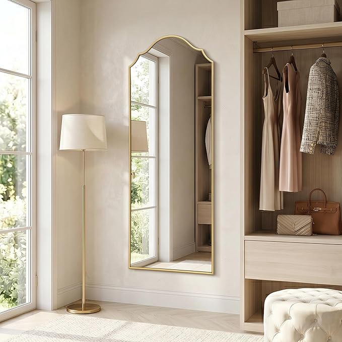 Besdomus Scalloped Full Length Mirror: 21"x56" Gold Arched Floor Mirror - Image 8