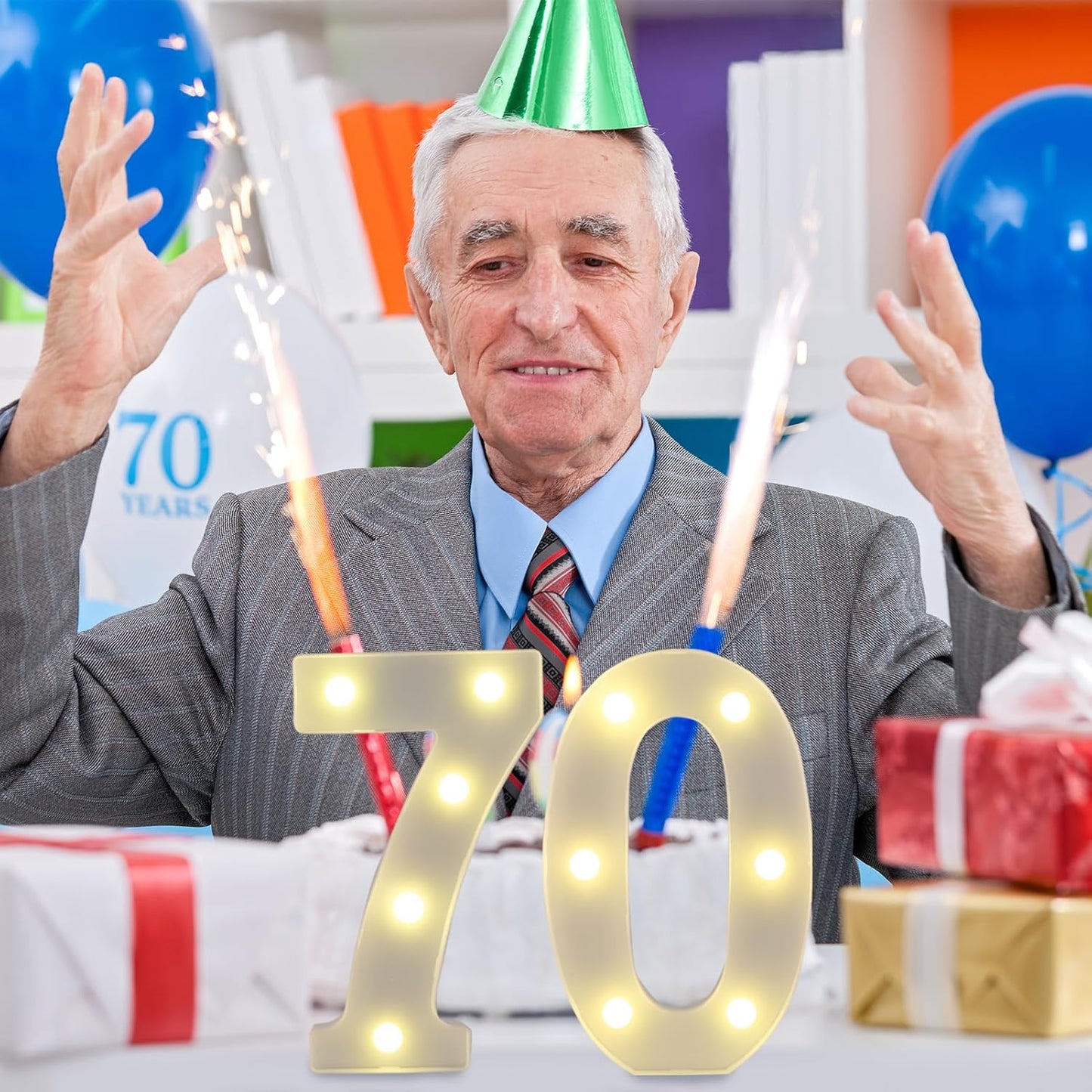 LED Marquee Letter Lights, Decorative Light Up Numbers for 70th Birthday Party, Battery Operated, Warm White Small Marquee 70 Sign for Anniversary Decorations