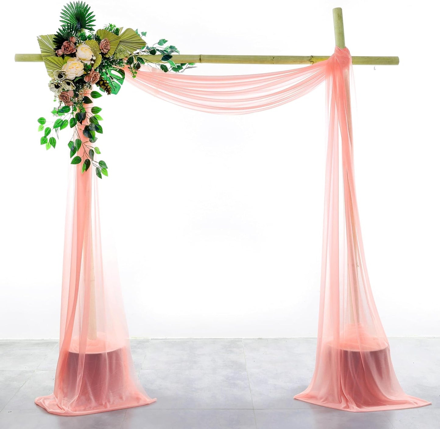 VDS Pack of 2 Panel (30 Inch X 20 Feet) Wedding Arch Draping Fabric Sheer Chiffon Fabric Drapery for Wedding Ceremony Reception Swag Backdrop Canopy Chuppah ARBO Altars Decoration (Peach)