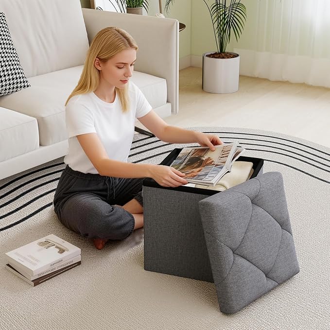 15'' W Storage Ottoman Bench, Folding Storage Bench Ottoman, by Unknown