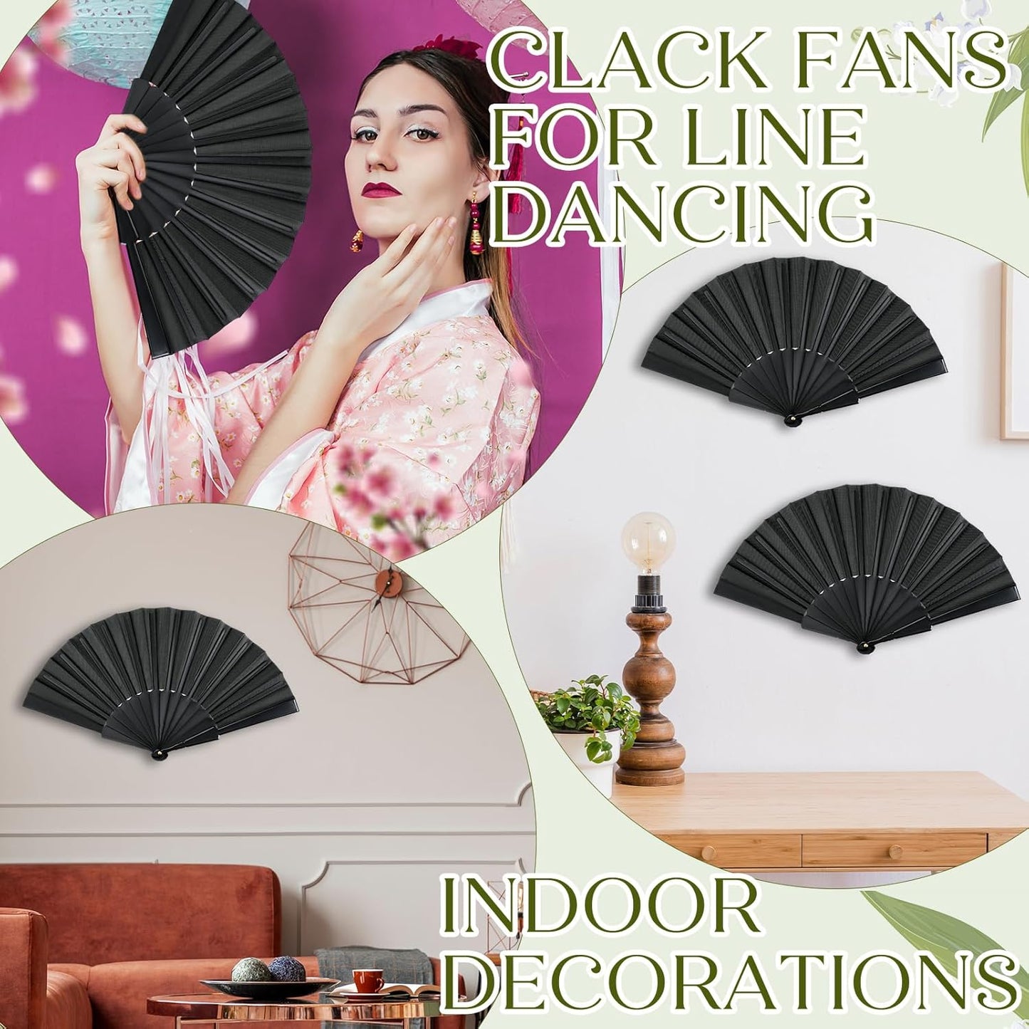 Wenqik 120 Pcs Wedding Folding Hand Fans Bulk Silk Fabric Chinese Handheld Foldable Clack Fans with Plastic Ribs for Party, Wedding Gifts, Line Dancing, Home Decorative (Black)