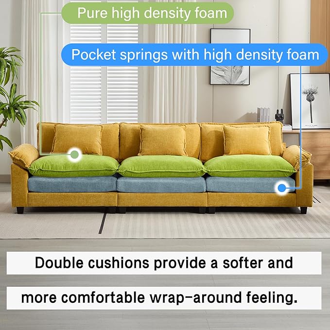 Oprisen 120" Modular Sectional Sofa, Comfy Cloud Couch Sectional Sofa, Chenille - Image 3