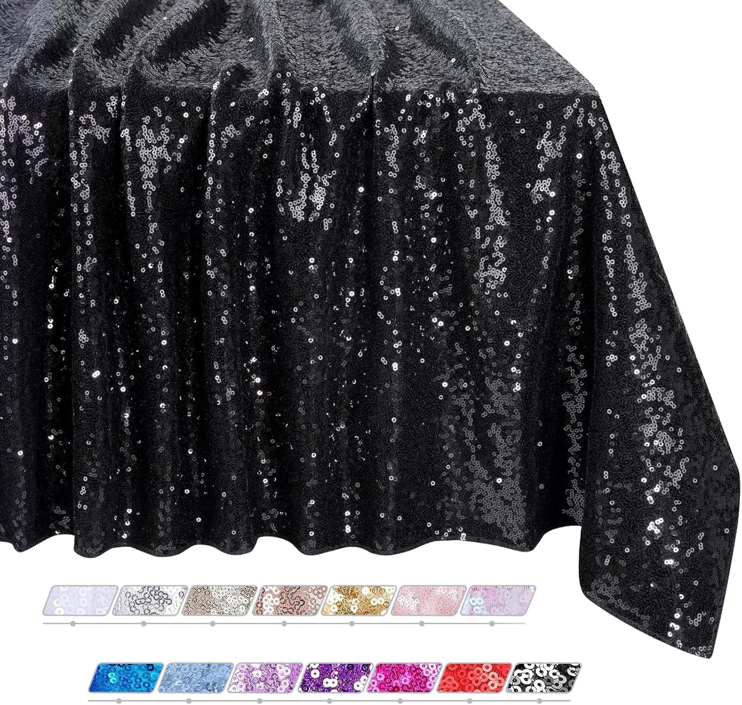 QueenDream Sparkly Sequin Tablecloth - Black Table Cloth 50x80 Inches Rectangle Table Overlay Fabric for Birthday Parties Baby Shower Decoration
