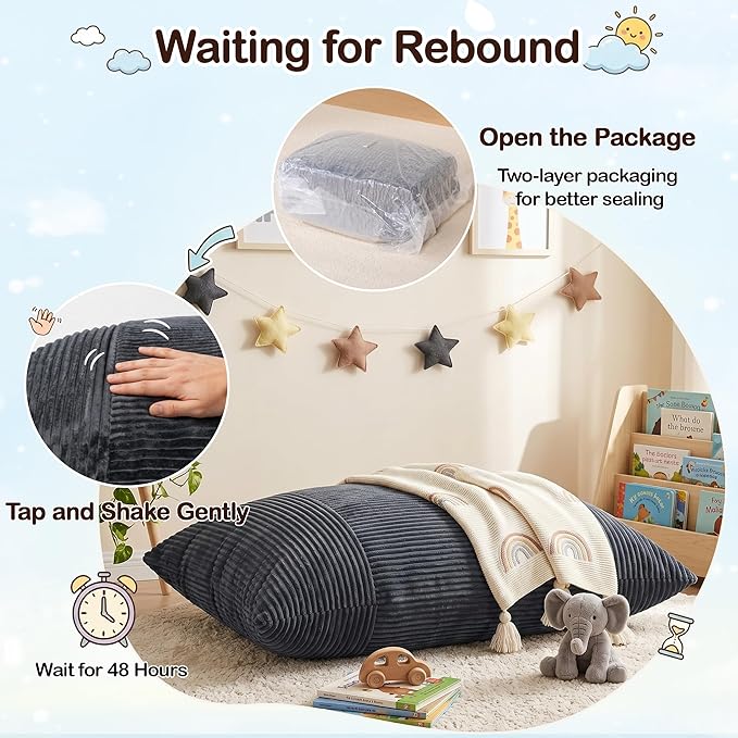 BRINJOY 3 in 1 Kids Bean Bag Chair Bed, Memory Foam Filled Floor Bed Bean Bag - Image 7