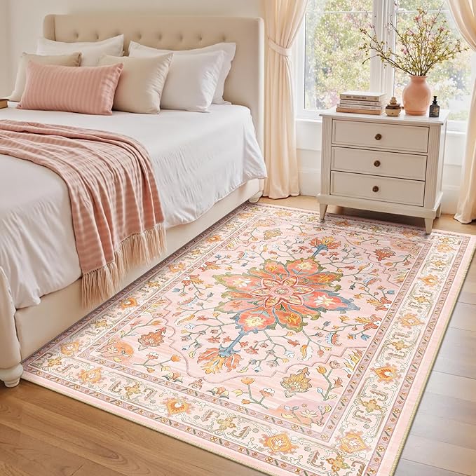 RELEANY Area Rugs 4'x5' Washable Non-Slip, Floral Vintage Distress Print - Image 2