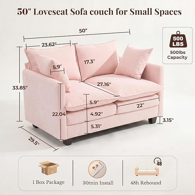 Loveseat Sofa with Cloud 3-Layer Cushion & 27" Deep Seat, Modern Love Seat - Image 2