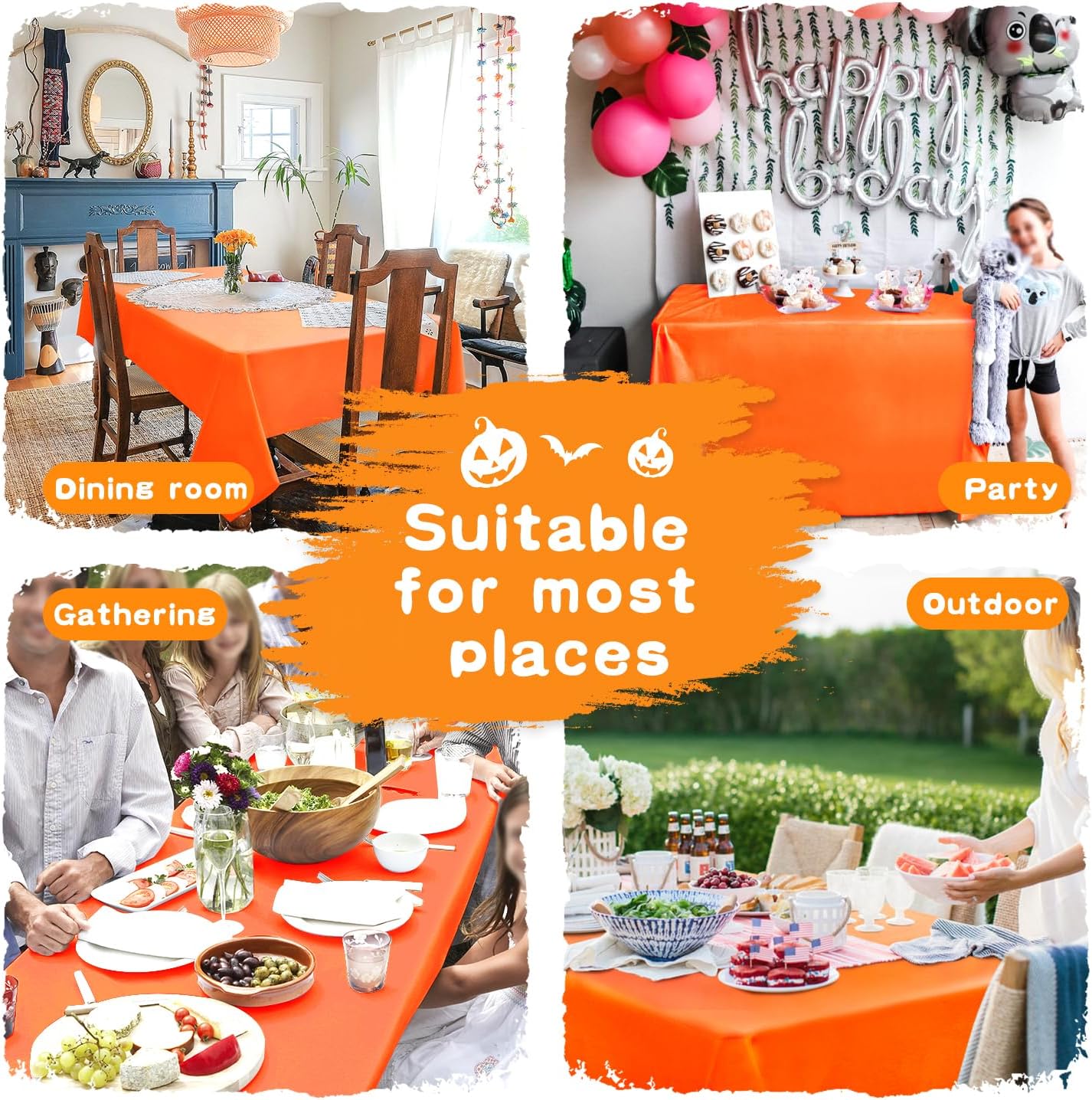 Hiasan Pumpkin Orange Rectangle Tablecloth - Waterproof Washable Polyester Fabric Table Cloth for Buffect Dining Birthday Party Wedding, 70 x 108 Inch