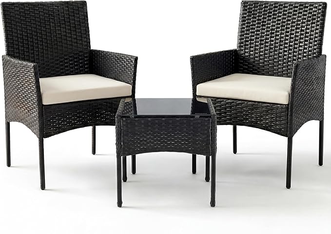Sweetcrispy 3 Piece Patio Furniture Set, All-Weather Outdoor Wicker Bistro Set by Sweetcrispy