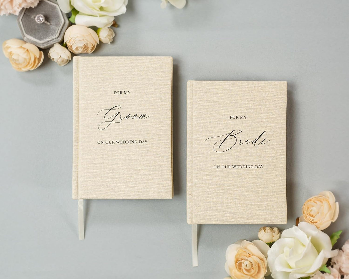 For my Groom/Bride Hard Cover Vow Books (Set of 2) - 5.75 x 5 Minimalist Pocket Sized Black Embossed Wedding Ceremony Vow Renewal Speech Notebook
