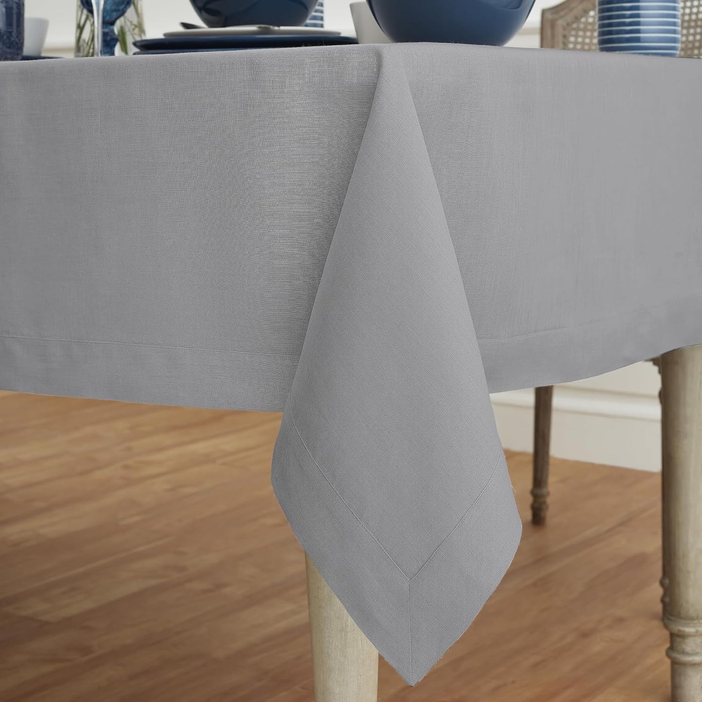 Solino Home Soft Grey Linen Tablecloth 60 x 108 Inch - 100% Pure Linen Table Cloth for Rectangle Tables - Fete, Machine Washable Tablecloth for Fall, Autumn, Thanksgiving, Christmas