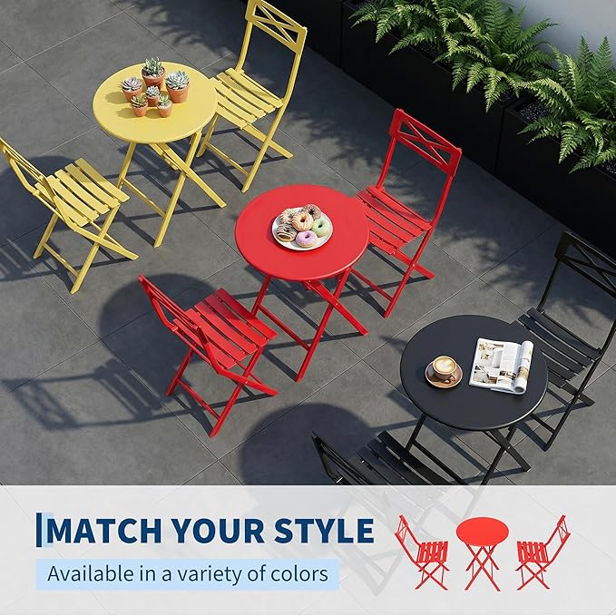 GarveeLife 3 Piece Patio Bistro Set, New Iron Outdoor Furniture Set, Metal - Image 3