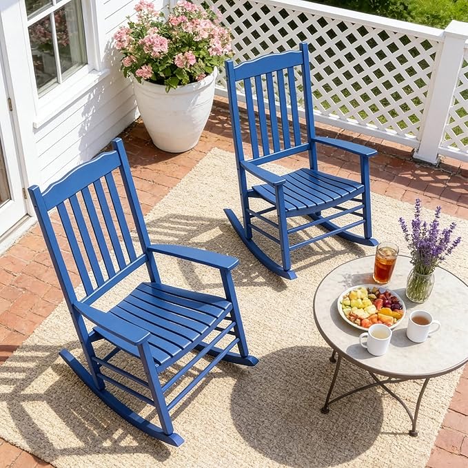 Outvita Outdoor Rocking Chair, Solid Wood High Back Rocker, All Weather Lounge - Image 2
