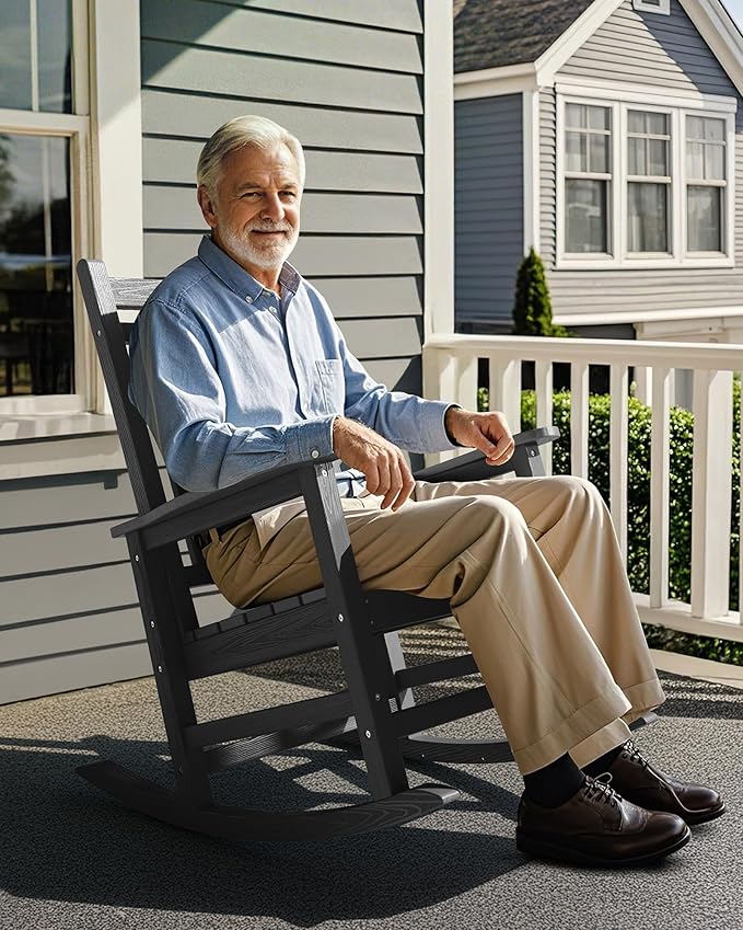 SERWALL Outdoor Rocking Chair Set of 2, HDPE Rocking Chair - Image 2