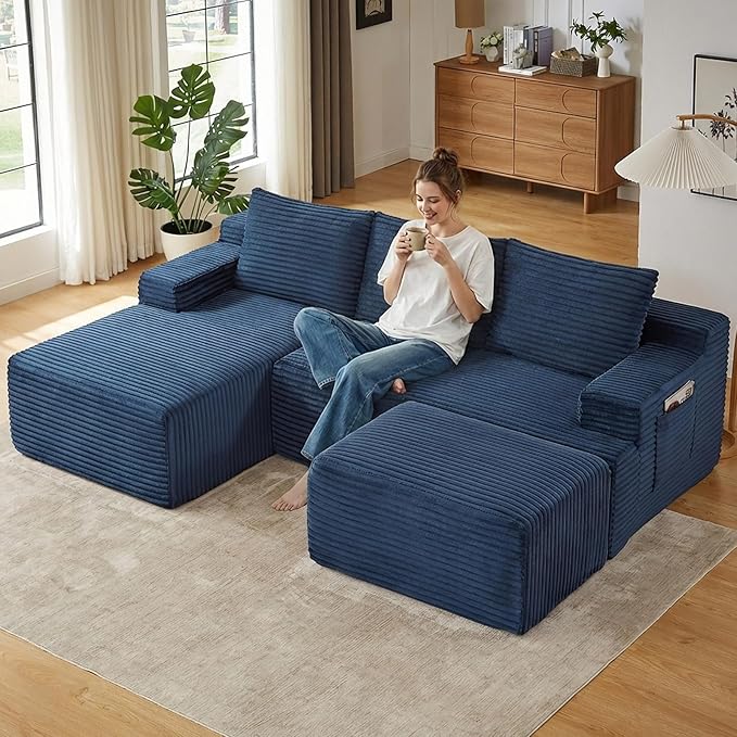 96" Cloud Sectional Couch U-Shaped Chaise by ODUWA