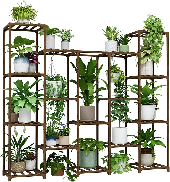 Bamworld Large Hanging Plant Stand Indoor Tall Plant Shelf Outdoor 14 Pots - Image 7