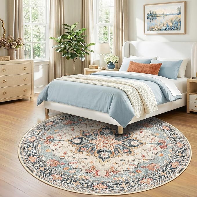 RELEANY 8ft Round Rug, Area Rugs 8ft, Washable Rug, Rugs - Image 3
