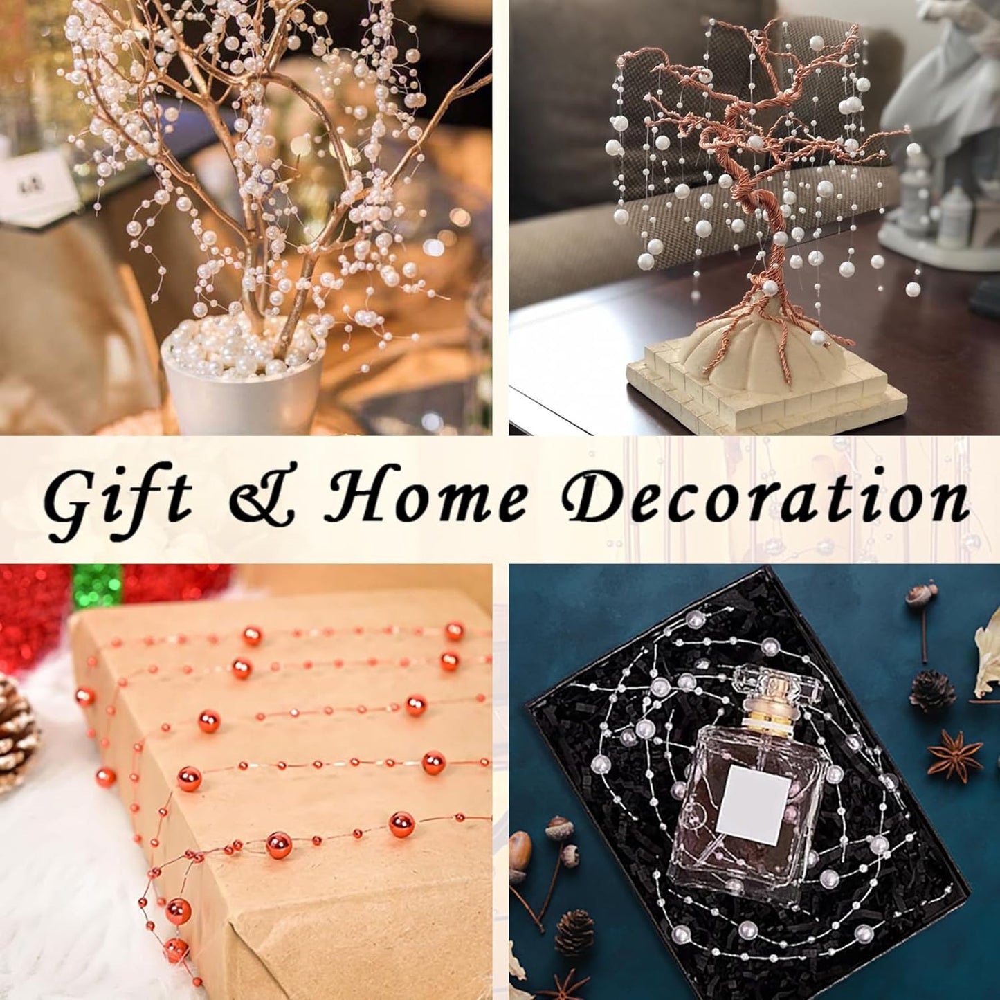 50 PCS Artificial Pearl String Beads - 10+5mm Black Gold Floating Beads for Centerpieces, Vase Fillers, Wedding, Birthday Party, and Candle Decor